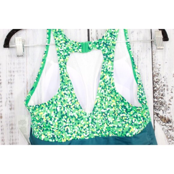 LL Bean UPF+50 Side Ruched Tankini Swimsuit Top Green Blue Print Size 6 - Picture 6 of 8